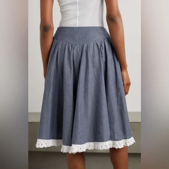 NWOT Batsheva Shirley Broderie Anglaise Cotton Eyelet Lace Chambray Peplum Skirt - Picture 5 of 17